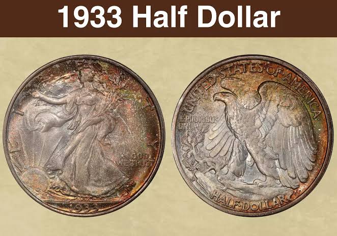 1933-S Walking Liberty Half Dollar obverse and reverse composite showing Liberty striding with the American eagle