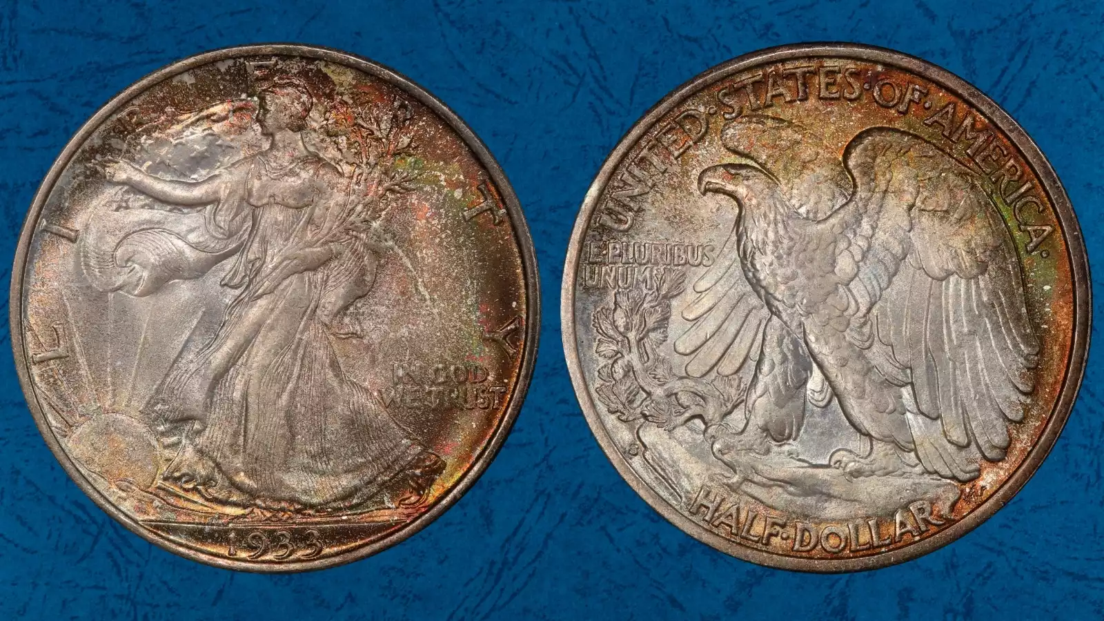 Side-by-side comparison: normal 1933-S Walking Liberty Half Dollar date vs DDO-001 doubled die showing raised doubling on numerals